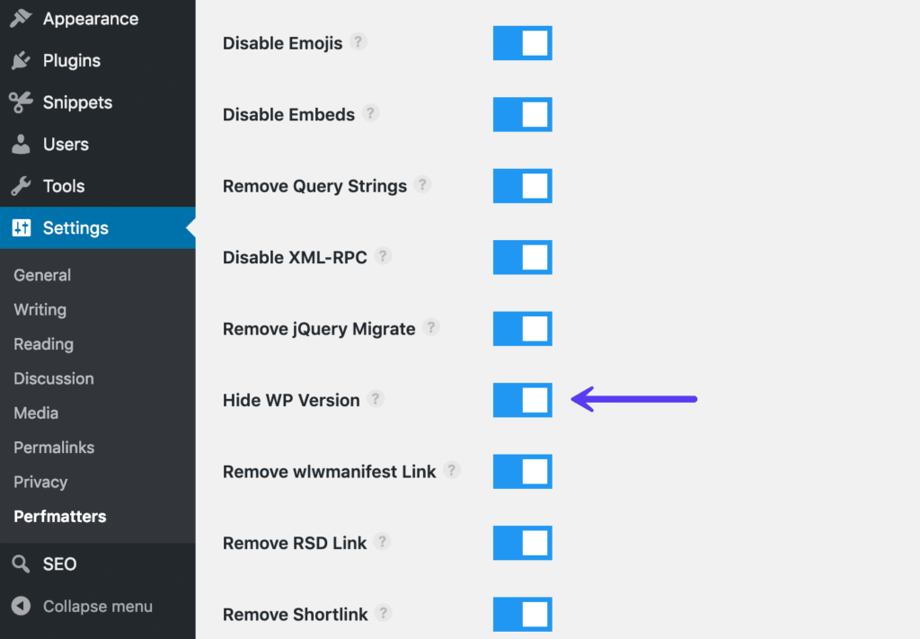 使用Perfmatters隐藏WordPress版本