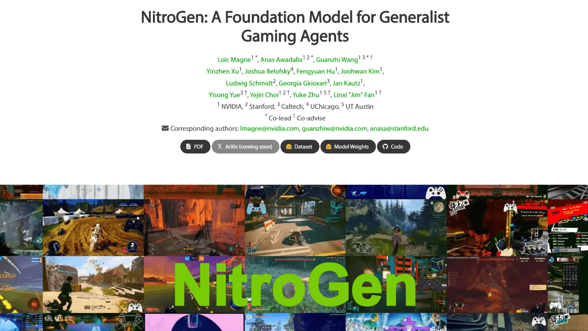NitroGen - 英伟达联合斯坦福大学、加州理工等开源的游戏AI模型